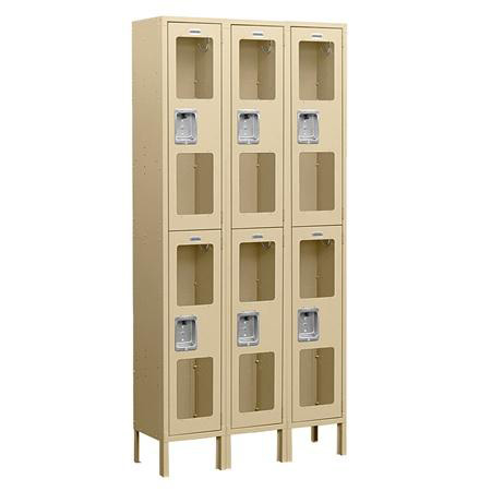 See-Through Metal Locker - Double Tier - 3 Wide - Unassembled - Tan