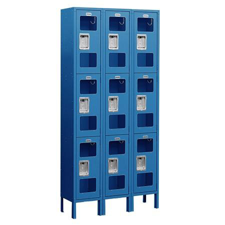 6 ft. H x 12 in. D See-Through Metal Locker - Triple Tier - 3 Wide - Unassembled - Blue