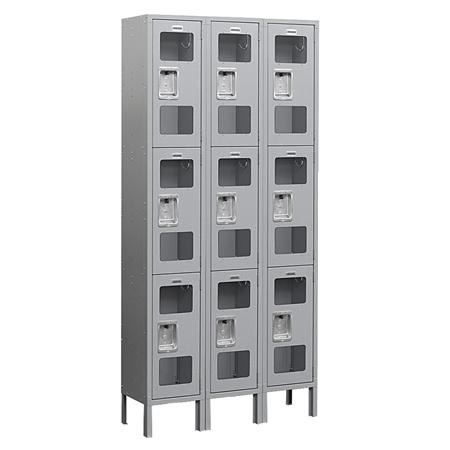 See-Through Metal Locker - Triple Tier - 3 Wide - Gray - 6ft H x 12in D