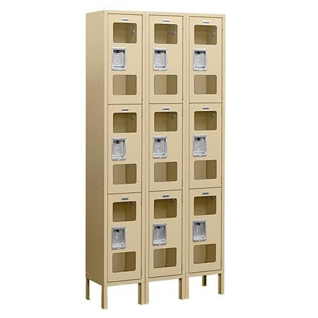 S-63365TN-A 6 ft. H x 15 in. D See-Through Metal Locker - Triple Tier - 3 Wide - Assembled - Tan