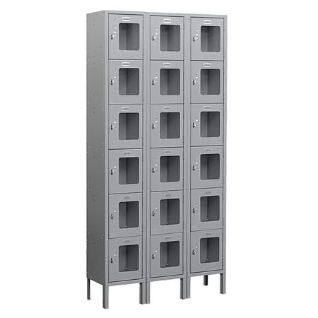 6 ft. H x 18 in. D See-Through Metal Locker - Six Tier Box Style - 3 Wide - Unassembled - Gray