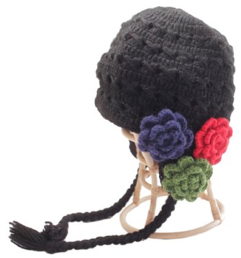 Picture of Nirvanna Designs CH111F2 Crochet Flower Detail Earflap Hat with Fleece - Black