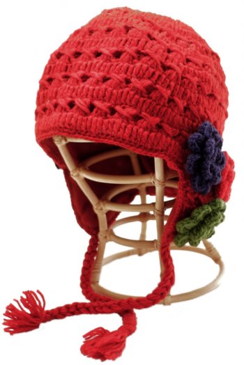 Picture of Nirvanna Designs CH111F2 Crochet Flower Detail Earflap Hat with Fleece - Red