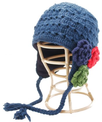 Picture of Nirvanna Designs CH111F2 Crochet Flower Detail Earflap Hat with Fleece - Teal