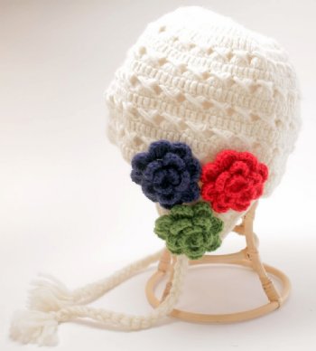 Picture of Nirvanna Designs CH111F2 Crochet Flower Detail Earflap Hat with Fleece - White