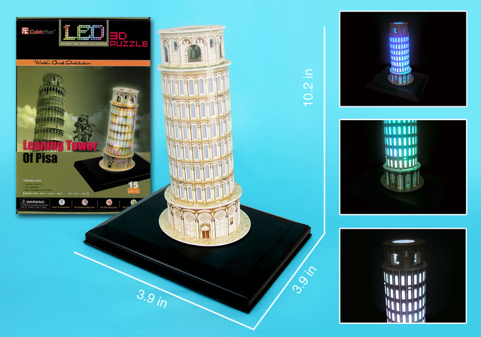Picture of 3D Puzzles CFL502H Leaning Tower of Pisa With Base and Lights - 15 Pieces