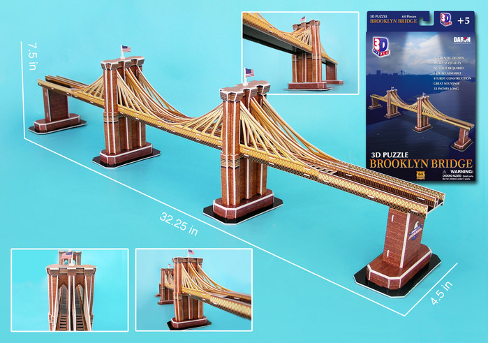 Picture of 3D Puzzles CF107H Brooklyn Bridge 3D Puzzle - 64 Pieces