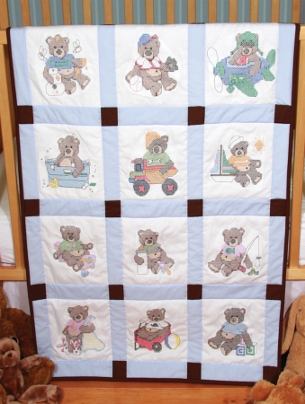 Fairway 493871 Stamped Baby Quilt Blocks 18 in. x 18 in. 6-Pkg-Boy Bears