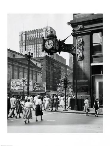 Picture of PVT/Superstock SAL25545095 Clock mounted on the wall of a building  Marshall Field Clock  Marshall Field and Company  Chicago  Illinois  USA -18 x 24- Poster Print
