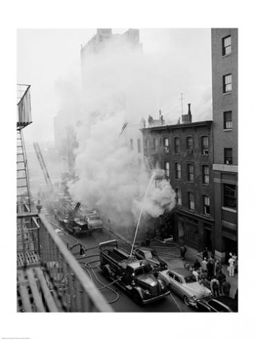 Picture of PVT/Superstock SAL255419839 New York City  Fire on East 47th Street  with fire engines shooting water on burning building -18 x 24- Poster Print