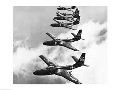 Picture of PVT/Superstock SAL25527385 High angle view of fighter planes in flight  Mcdonnell FH-1 Phantom -24 x 18- Poster Print