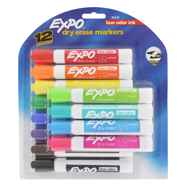 Picture of Expo SAN80699 Expo Low Odor Chisel Tip Dry Erase Markers  12 Colored Markers-80699-