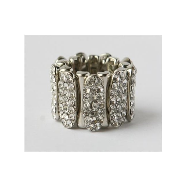 Silvertone Pave Crystal Sectional Stretch Ring