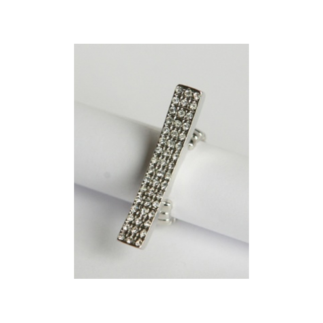 Silvertone Pave Clear Crystal Elongated Bar Stretch Ring