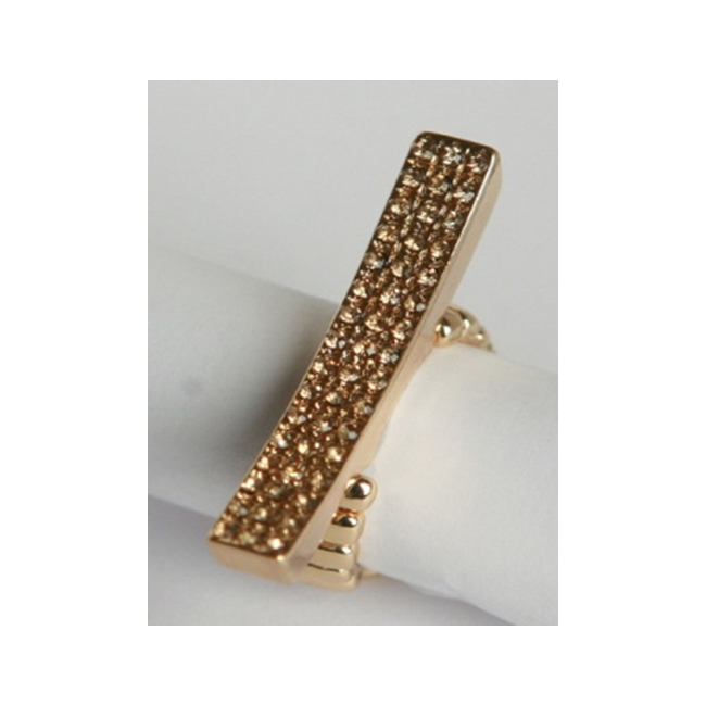 Goldtone Pave Topaz Crystal Elongated Bar Stretch Ring
