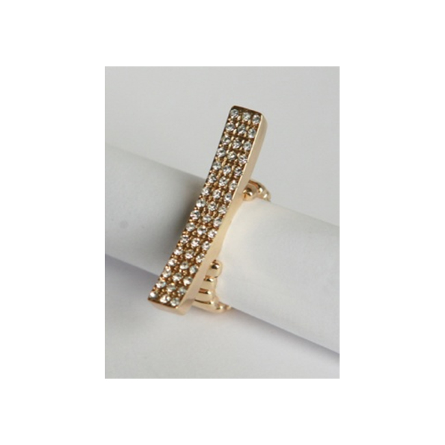 Goldtone Pave Clear Crystal Elongated Bar Stretch Ring
