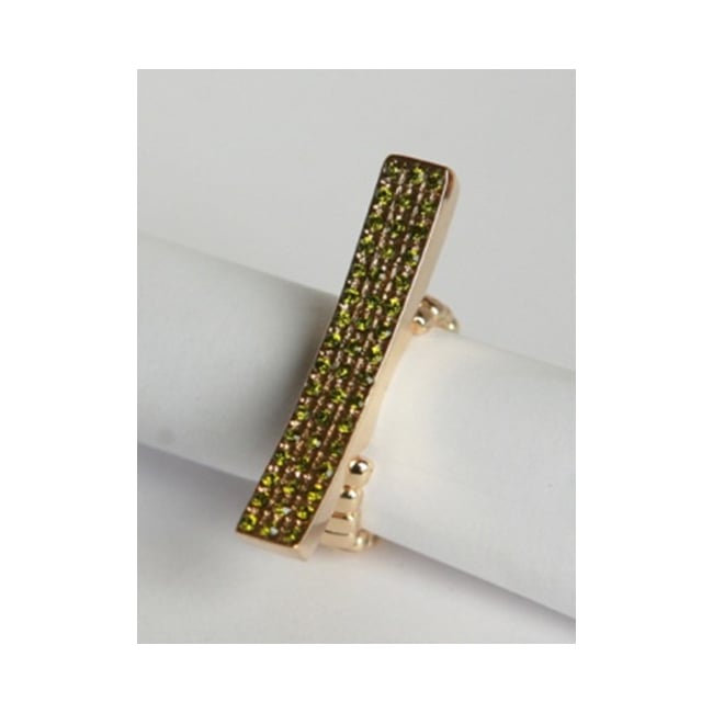 Goldtone Pave Green Crystal Elongated Bar Stretch Ring