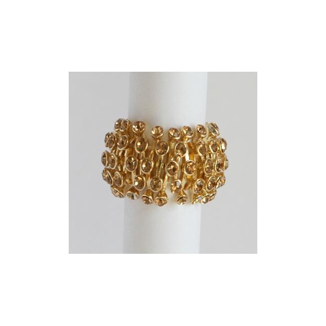 Goldtone Topaz Crystal Honeycomb Stretch Fashion Ring