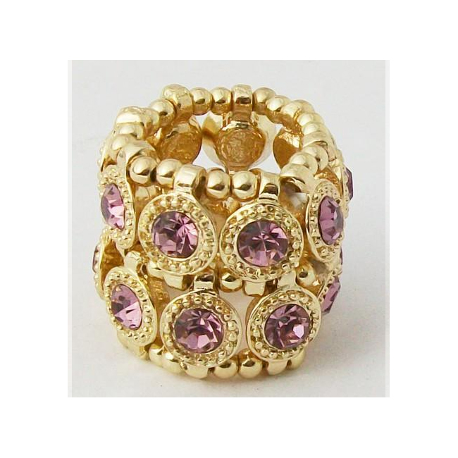 Goldtone Light Purple Crystal 2-row Disc Stretch Fashion Ring