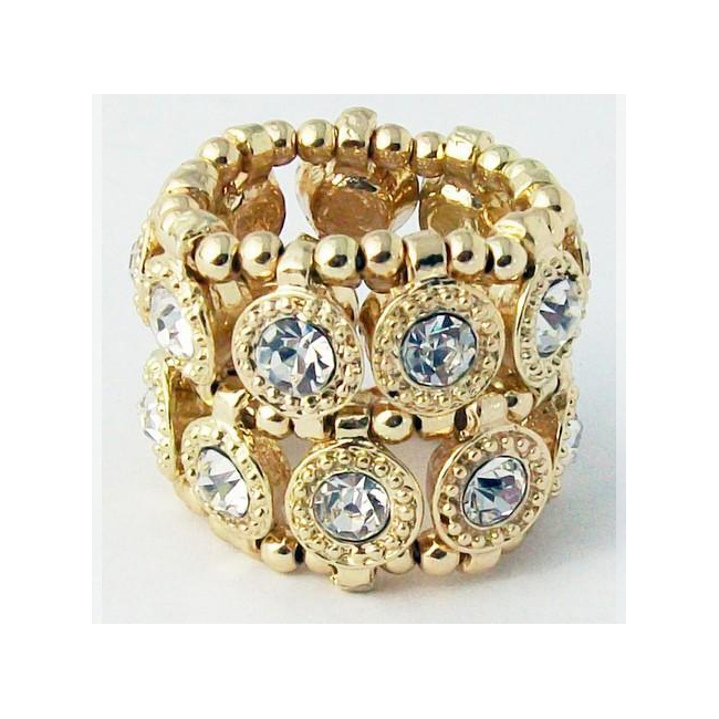 Goldtone Clear Crystal 2-row Disc Stretch Fashion Ring