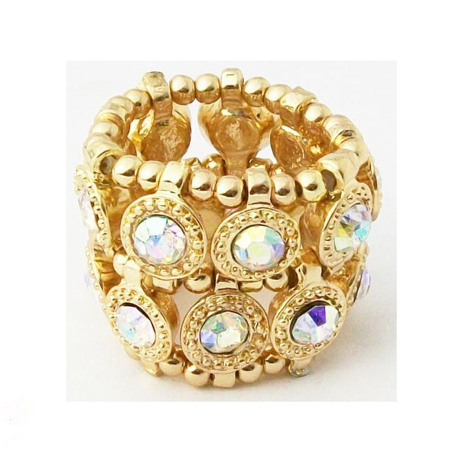 Goldtone Auroroa Borealis Crystal 2-row Disc Stretch Fashion Ring