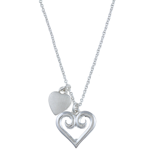 Silvertone Swirl Heart Love Charm Necklace