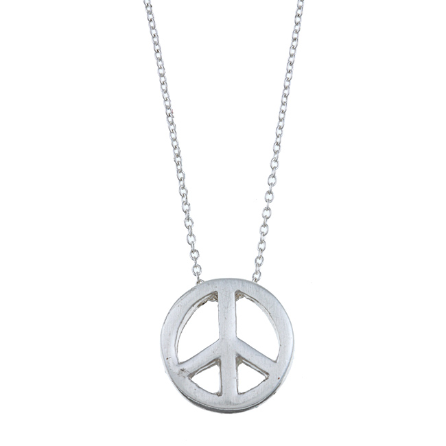 Picture of Zirconmania 629P-11818S Silvertone Peace Charm Necklace