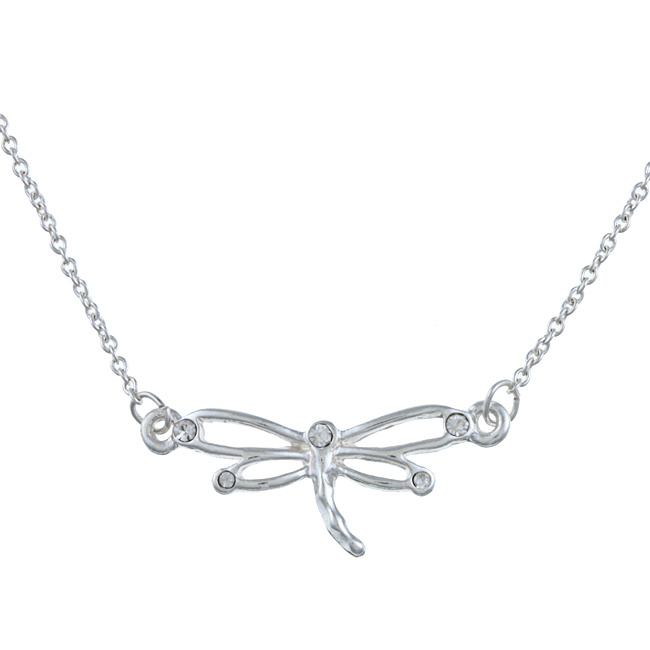 Silvertone Crystal Dragonfly Cherish Charm Necklace