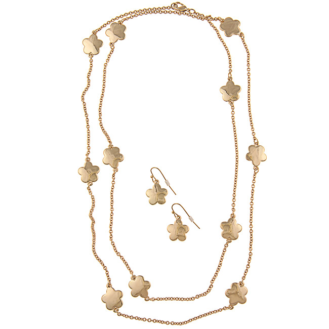 Goldtone Mirror Polish Daisy Necklace and Earring Set