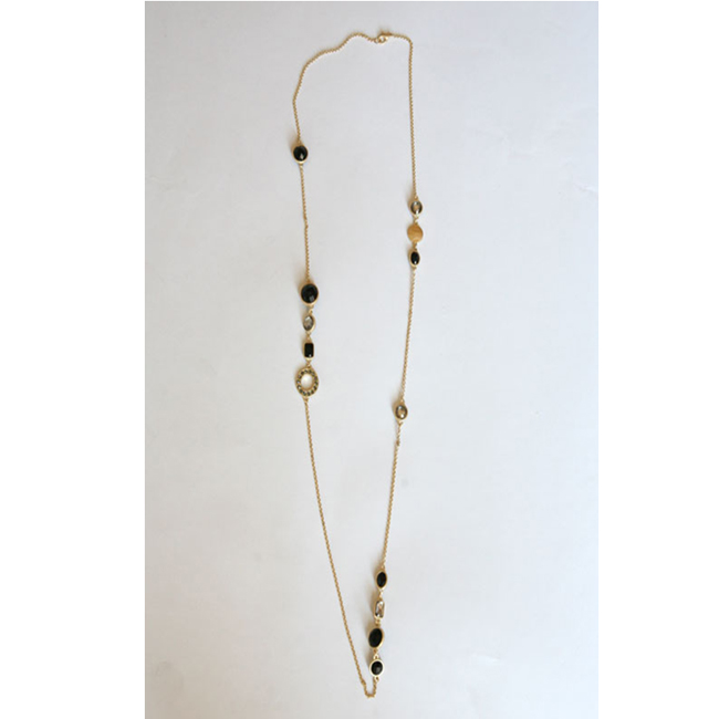 Goldtone Necklace with Geometric Shaped Crystals -36 inches