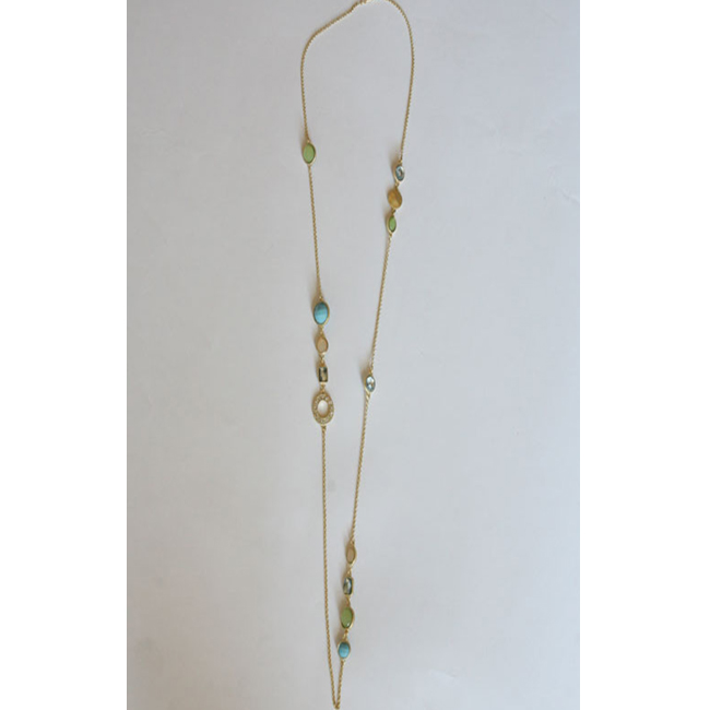 Goldtone Necklace with Geometric Shaped Crystals -36 inches