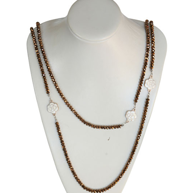 Picture of Zirconmania 655N-1GLD Goldtone Beaded Necklace with Enamel and Goldtone Flower
