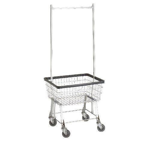 R&B Wire 96B58 Light-Duty Wire Frame Metal Laundry Cart with Double Pole Rack - Chrome
