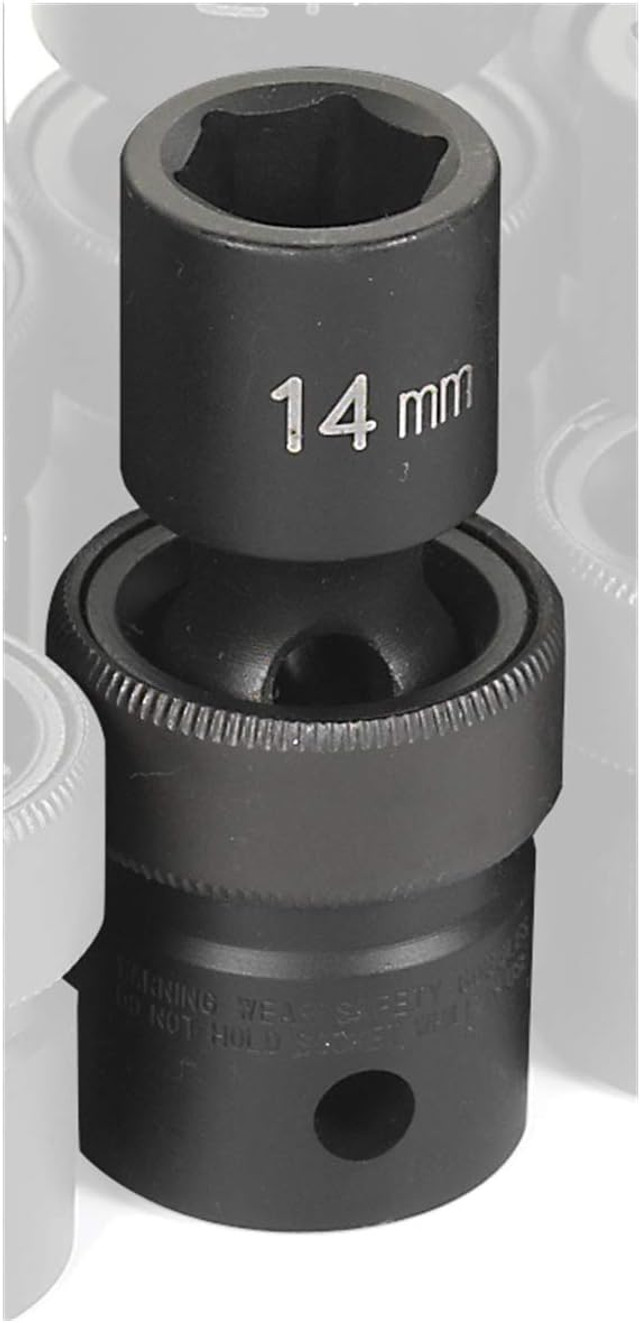 1/2" Drive, 14mm Size, Metric Socket, 6 Points, 14mm,1/2"D,Impact,Univ 6pt.