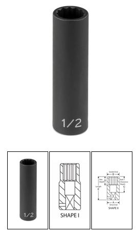Grey Pneumatic 3/8" Drive x 1" Deep - 12 Point Socket (1132D)