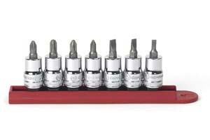 7 Piece 3/8" Drive Slotted/Phillips/Pozidriv Bit Socket Set