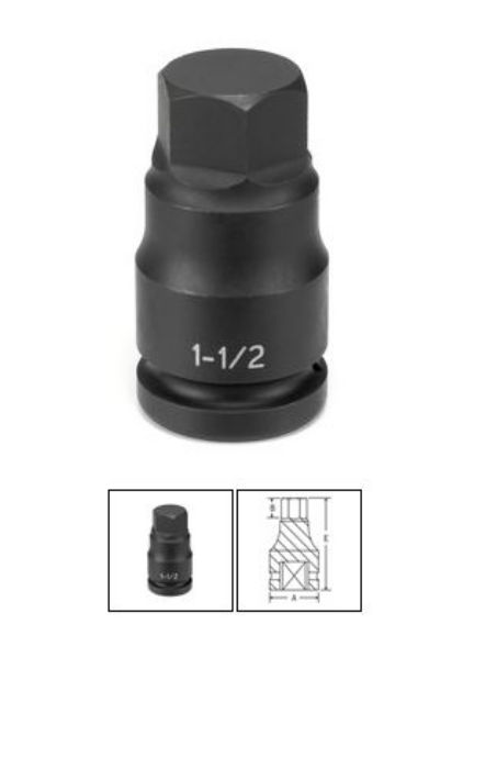 Grey Pneumatic 1" Drive x 1" Hex Driver Socket (4932F)
