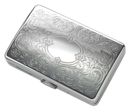Aeropen International S-08S Double Sided Silver Cigarette Case with Floral Design