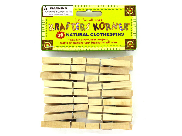Picture of 36 Pack natural wood craft clothespins - Pack of 96