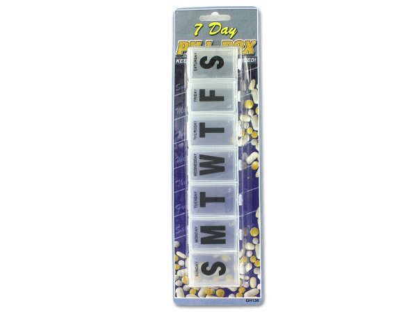 Picture of Bulk Buys GH136-24 9 1/8&quot; x 2&quot; x 1&quot; Plastic 7-Day Pill Box - Case of 24