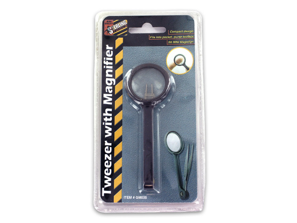Picture of Bulk Buys GM035-24 1-1/8&quot; Black Tweezers with Magnifier - Pack of 24