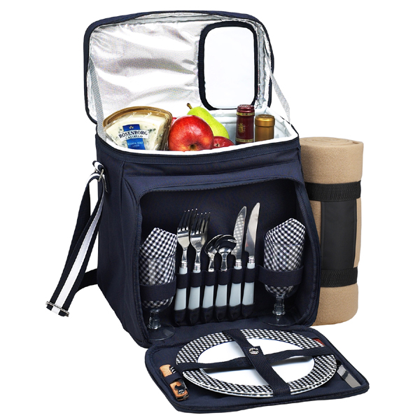 Picture of Picnic at Ascot 526X-BLB Bold Picnic Cooler for 2 with Blanket-Navy-White