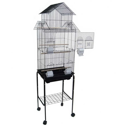 Picture of YML 6844-4814BLK Pagoda Top Small Bird Cage with Stand in Black