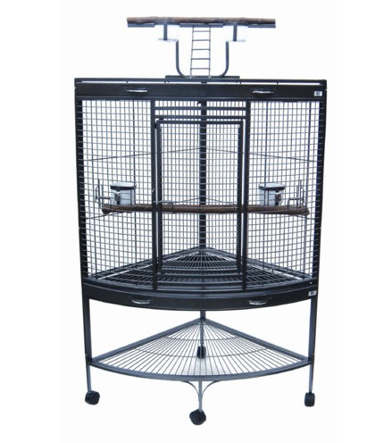 Wrought Iron Corner Parrot Cage in Antique Silver