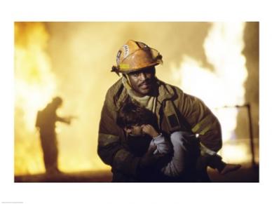 Picture of PVT/Superstock SAL1166608 Firefighter carrying a boy -24 x 18- Poster Print