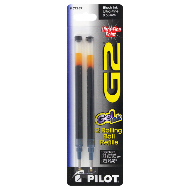 Picture of Pilot PIL77287 Pilot Refill for G2 Gel  Dr. Grip Gel/Ltd  ExecuGel G6  Q7  Ultra Fine Point  Black Ink  2/Pack  PK - PIL77287