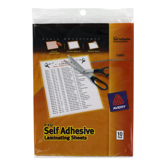 Picture of Avery AVE73603 Avery Clear Self-Adhesive Laminating Sheets  3 mil  9 x 12  10/Pack  PK - AVE73603