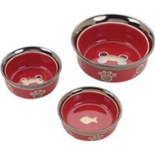 Picture of Ethical Stoneware Dish 688827 5 in. Ritz Copper Rim Cat Dish - Red