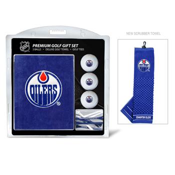 Picture of Team Golf 14020 Edmonton Oilers Embroidered Towel Golf Ball 12 Golf Tee Gift Set