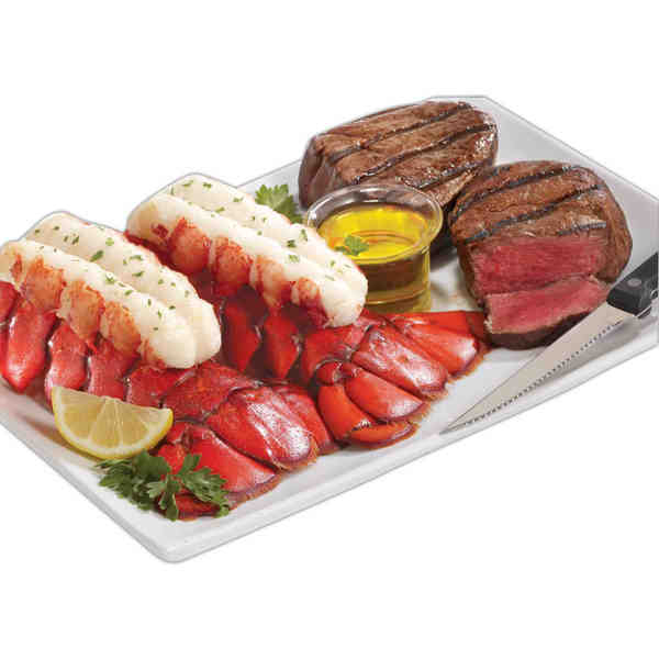 Picture of Lobster Gram M4FM2 Two 4-5 oz. Maine Lobster Tails &amp; Two 6 0z. Filet Mignon Steaks